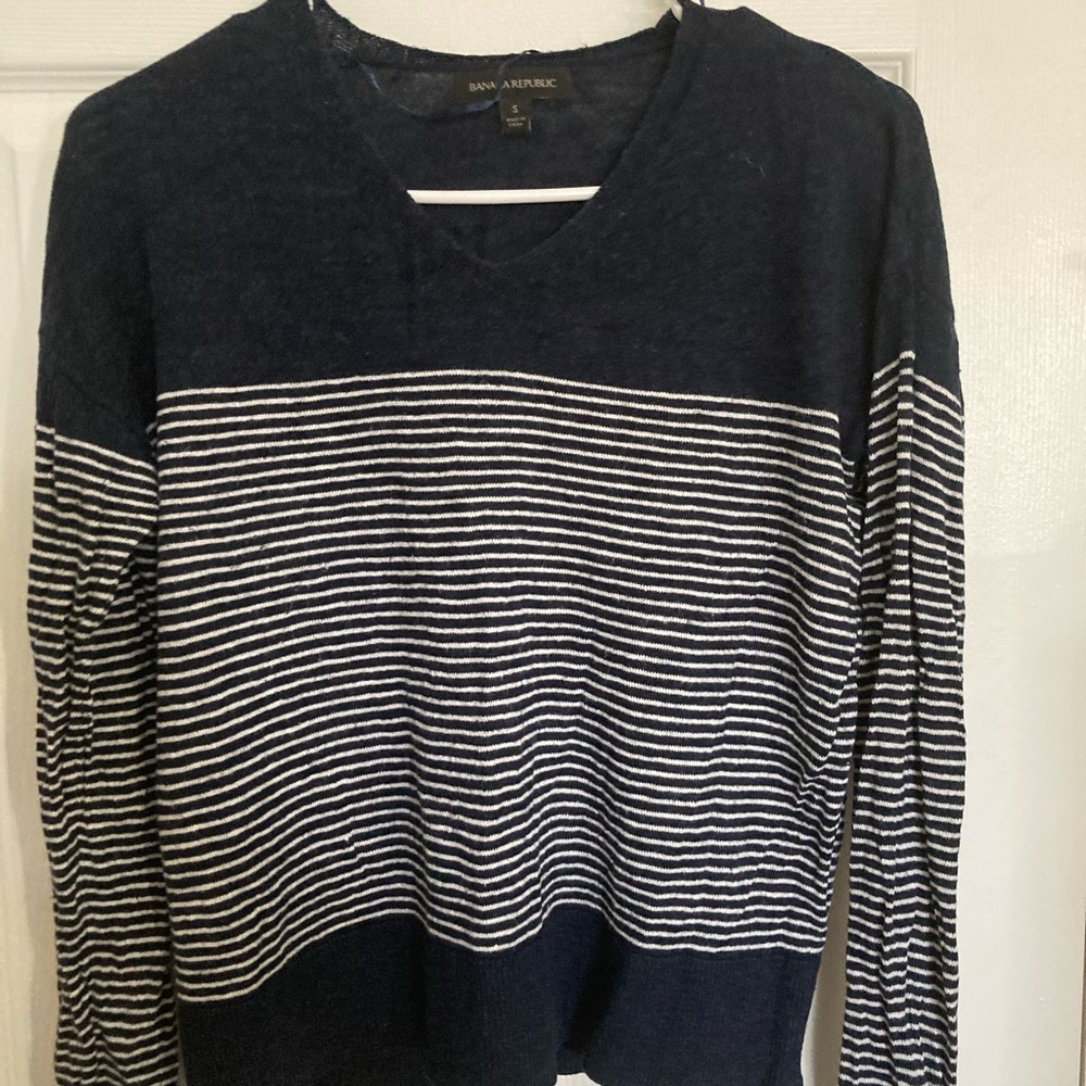 Banana Repub Blue and White V-Neck Sweater with bonus cardigan and white crochet